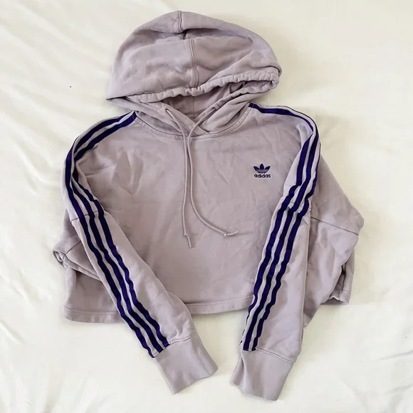 Adidas Purple Cropped Trefoil Hoodie - Picture 2 of 5